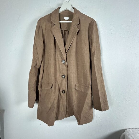 J. Jill Womens Brown Button-Front Linen Blazer Jacket Medium Pockets Career - Picture 1 of 9